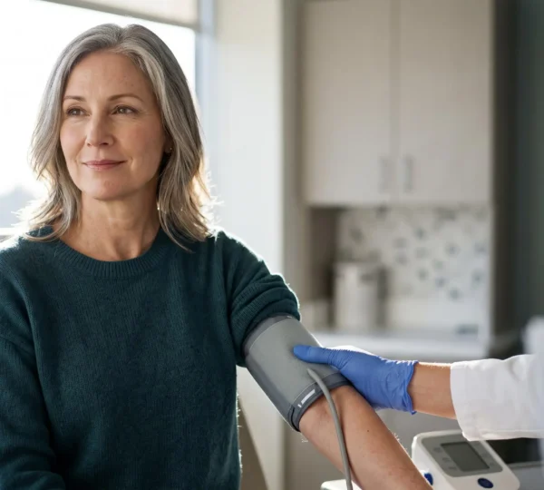 Personne de plus de 50 ans lors d'une consultation médicale de dépistage cardiométabolique