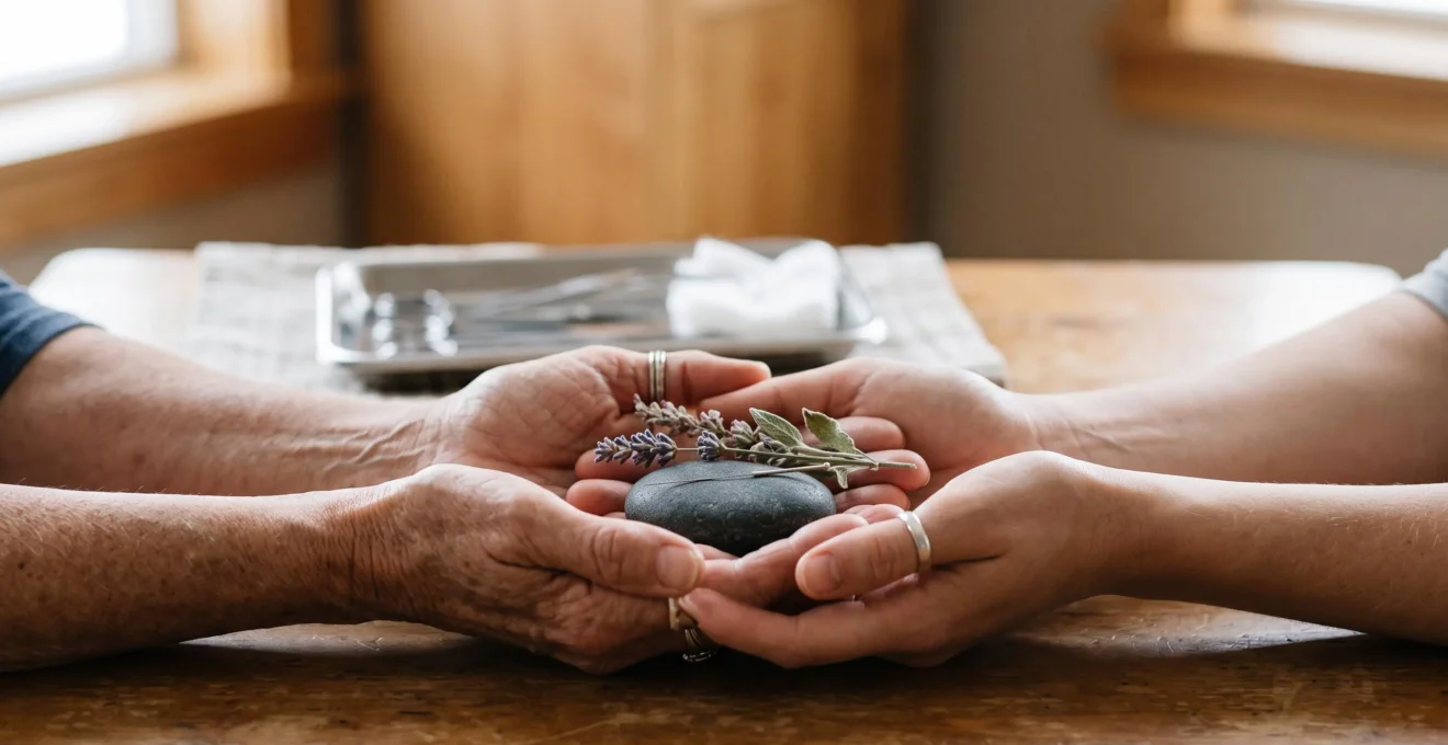 Illustration symbolique de l'equilibre entre medecine conventionnelle et approches complementaires pour les maladies chroniques