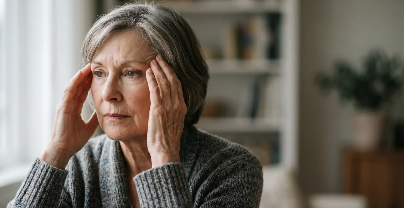 Personne senior réfléchissant avec expression contemplative illustrant les préoccupations liées à la mémoire