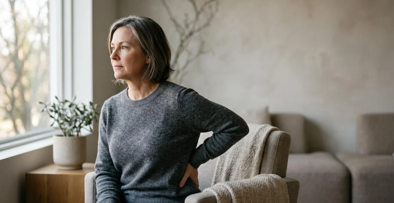 Une personne assise près d'une fenêtre, dans une posture de résilience tranquille, illustrant la vie avec une douleur chronique invisible malgré des examens médicaux normaux